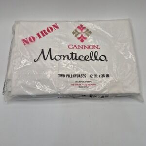 Vintage Cannon Monticello Fine White Muslin Pillowcases  42 x 36" Unopened